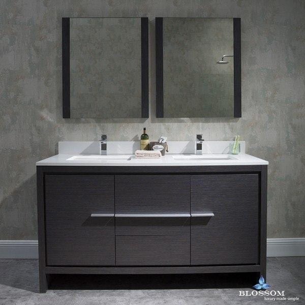 Blossom  Milan 60 Inch Double Vanity Set with Mirrors in Silver Grey