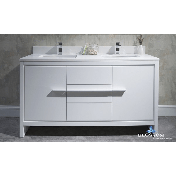 Blossom  Milan 60 Inch Double Vanity in Glossy White