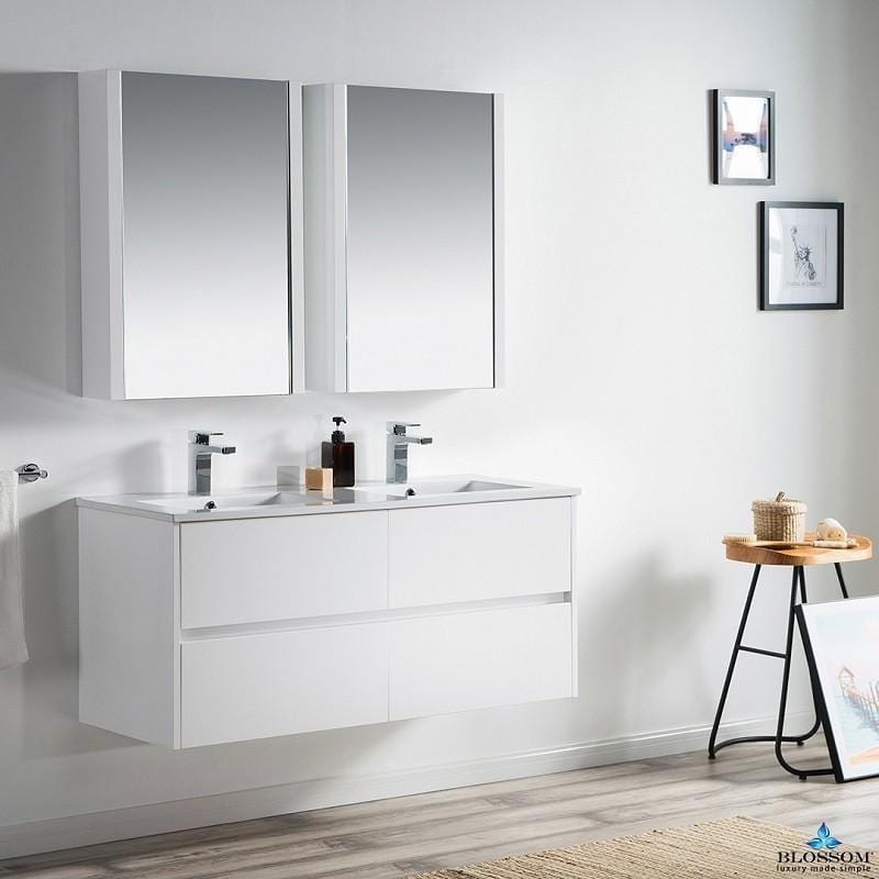 Blossom Valencia 48 Inch Double Vanity Set  in Glossy White with Medicine Cabinet