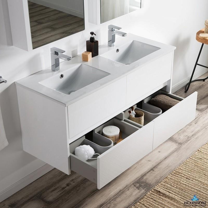 Blossom Valencia 48 Inch Double Vanity Set  in Glossy White with Medicine Cabinet