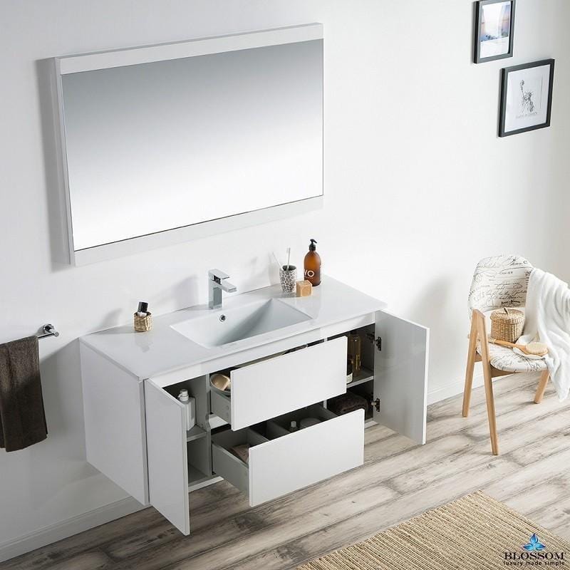 Blossom Valencia 48 Inch Single Vanity Set  in Glossy White with Mirror