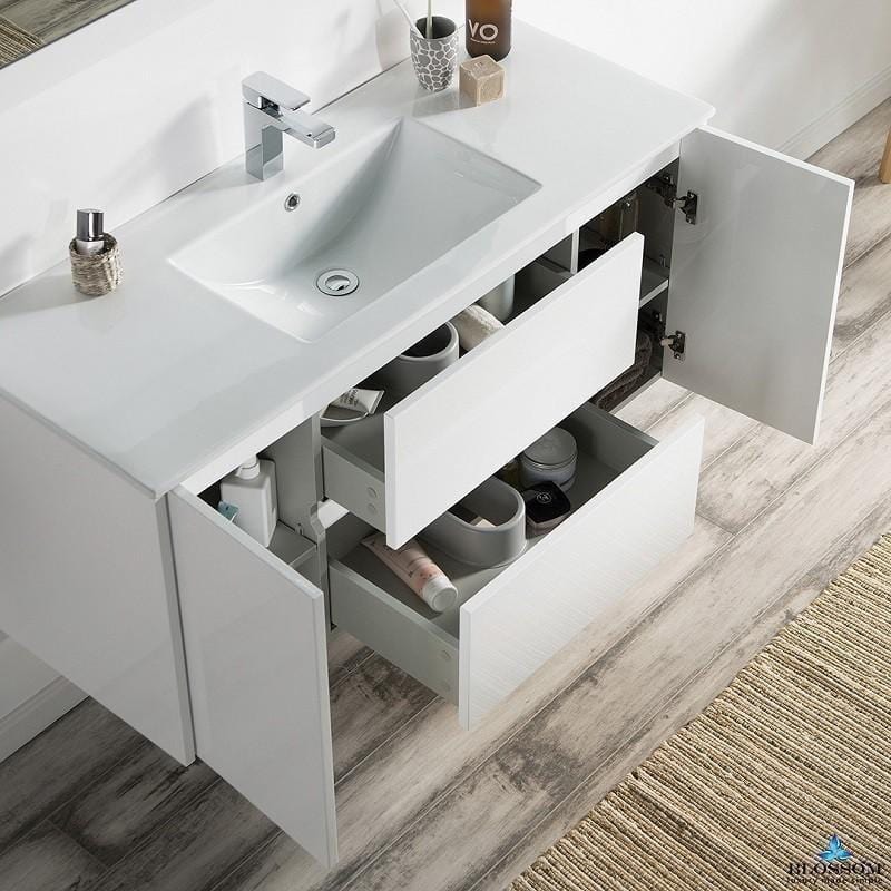 Blossom Valencia 48 Inch Single Vanity Set  in Glossy White with Mirror