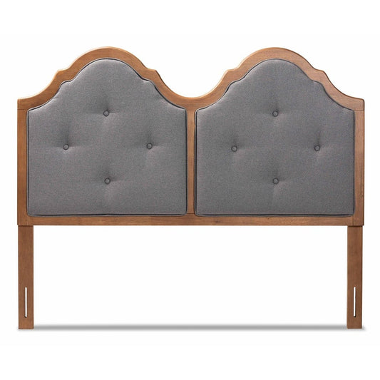 Baxton Studio Falk Vintage Classic Traditional Dark Grey Fabric Upholstered and Walnut Brown Finished Wood Queen Size Arched Headboard
