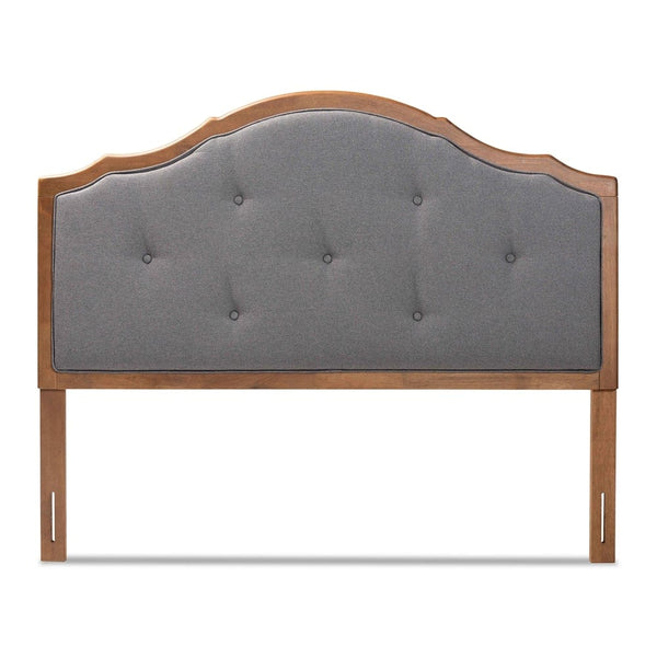 Baxton Studio Gala Vintage Classic Traditional Dark Grey Fabric Upholstered and Walnut Brown Finished Wood Queen Size Arched Headboard