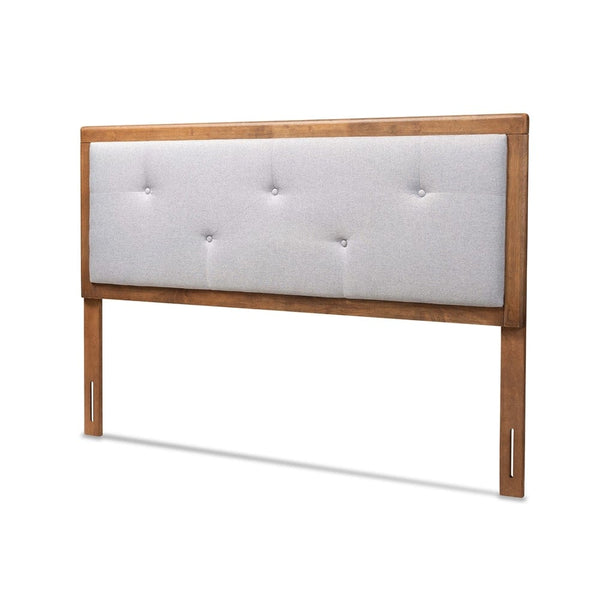 Baxton Studio Abner Modern and Contemporary Transitional Light Grey Fabric Upholstered and Walnut Brown Finished Wood  Headboard