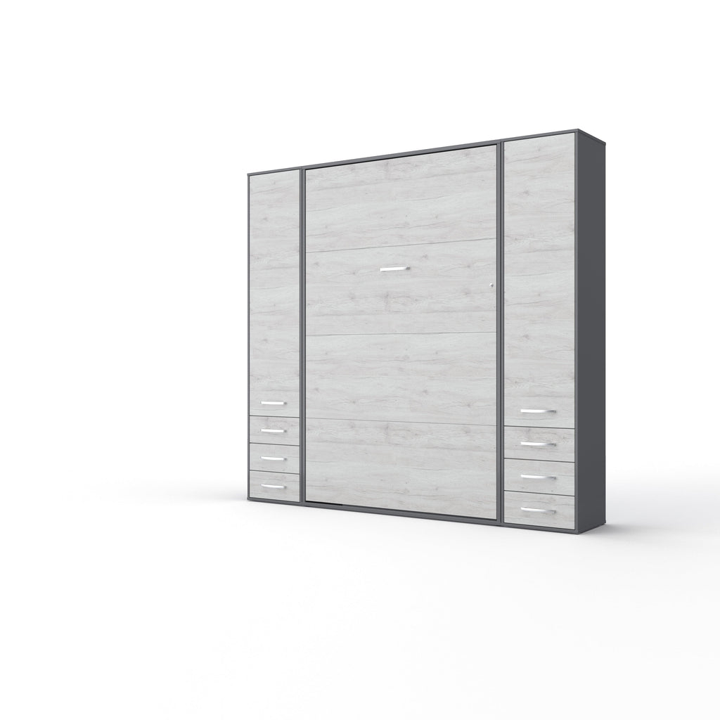 Invento Vertical Wall Bed, European Twin Size with 2 cabinets