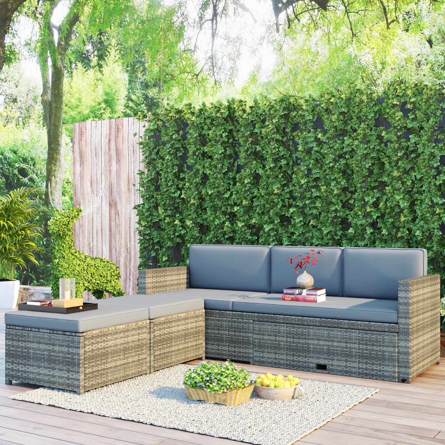 TOPMAX 4-piece Outdoor Backyard Gray Patio Table and Chairs Sectional Rattan Sofa Set