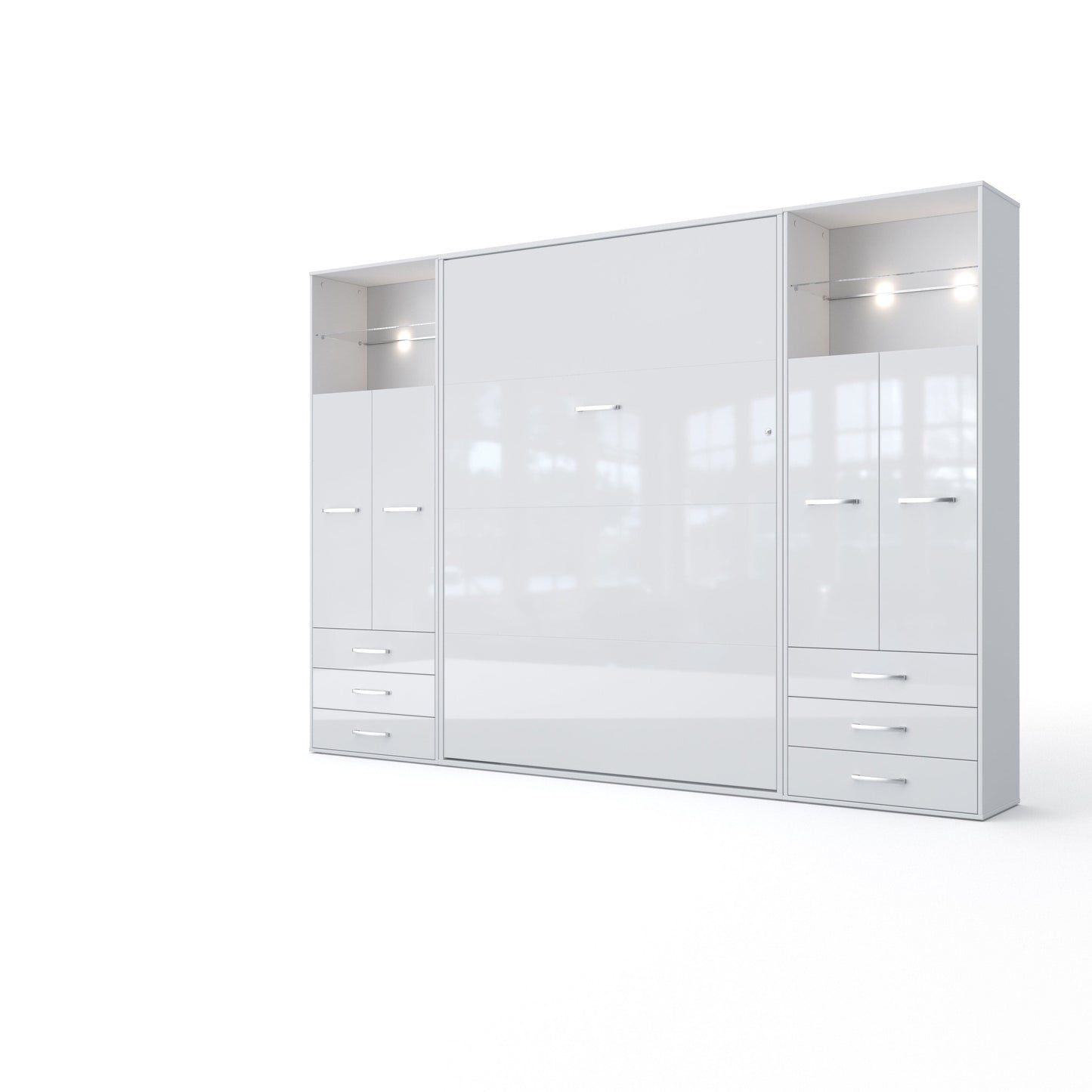 Invento Vertical Wall Bed, European Twin Size with 2 cabinets