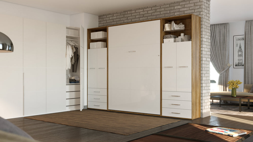 Invento Vertical Wall Bed, European Queen Size with 2 cabinets