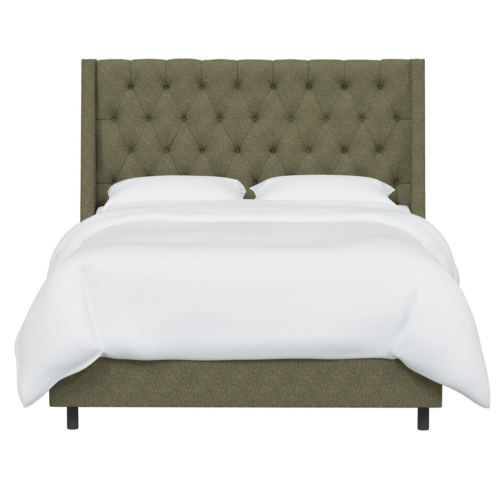 Skyline Furniture King Loomis Tufted Wingback Bed in Orly Army