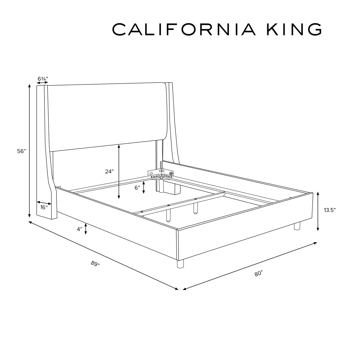 Skyline Furniture California King Loomis Tufted Wingback Bed in Zuma Charcoal