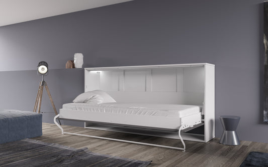 Horizontal European TWIN size Murphy bed with mattress and LED