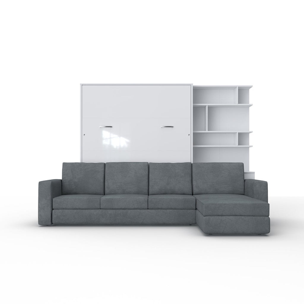 Invento Queen size Vertical Murphy Bed with a Corner Sofa and a Bookcase