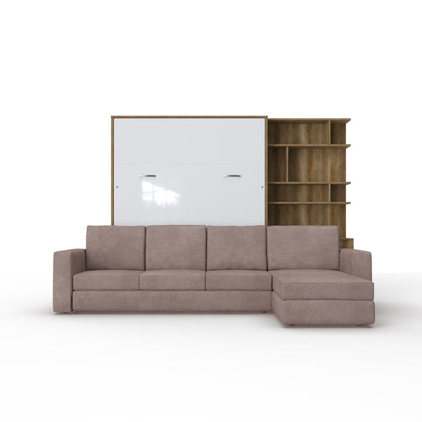 Invento Queen size Vertical Murphy Bed with a Corner Sofa and a Bookcase