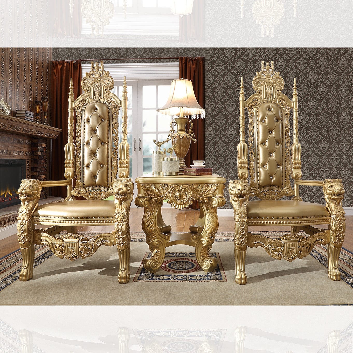 Homey Design 1801 Luxury King Throne Chairs Gold- 2 Chairs