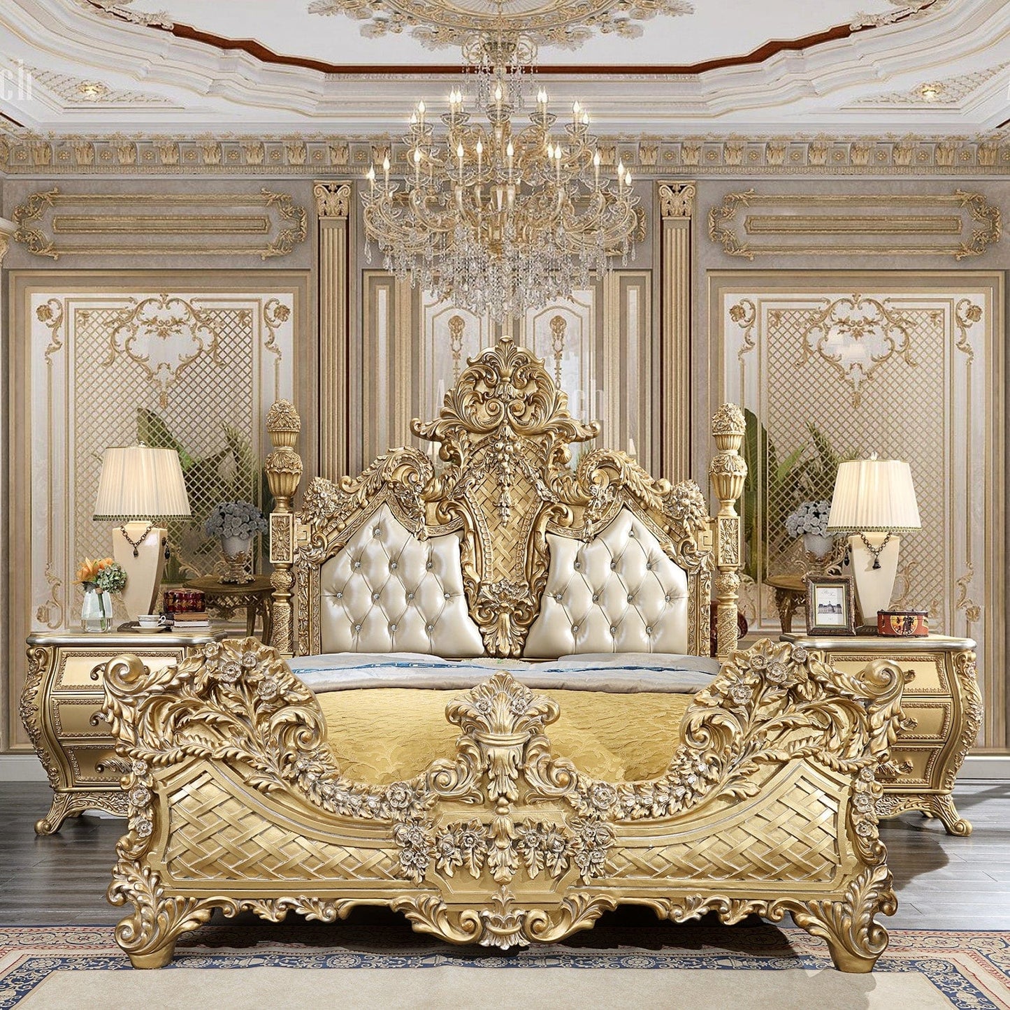 Homey Design HD-1801 - California King Luxury Upholstered Gold Bed Only
