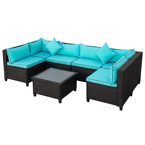 Burano Furniture  Rattan Wicker Patio Set, U-Shape Sectional Outdoor Furniture Set with Cushions and Accent Pillows - WY000111CAA
