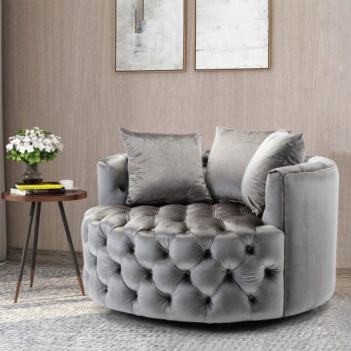 Velour Modern Velvet Upholstered Button Tufted Swivel Chair