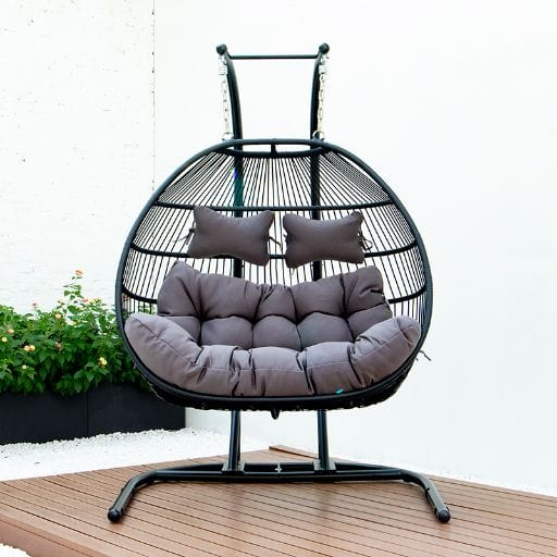 Burano Furniture Black Double Swing Chair with Stand and Cushion