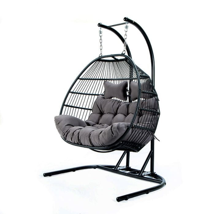 Burano Furniture Black Double Swing Chair with Stand and Cushion