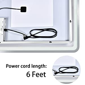Velour Deluxe 36 x 28 Inch Large Wall Anti-Fog Dimmable LED Bathroom Vanity Makeup Mirror with White-Warm Light