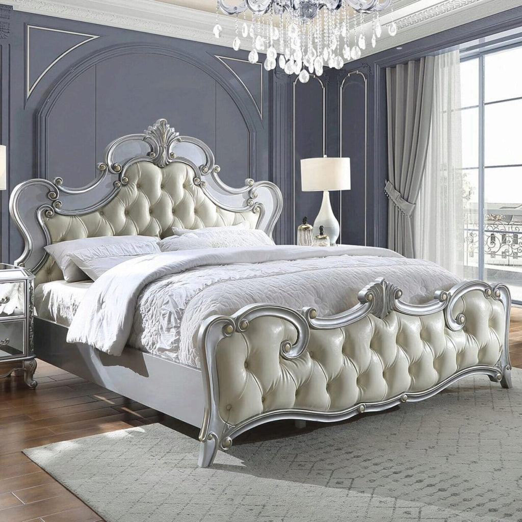Homey Design HD-6036 Silver Luna Button Tufted King Bed