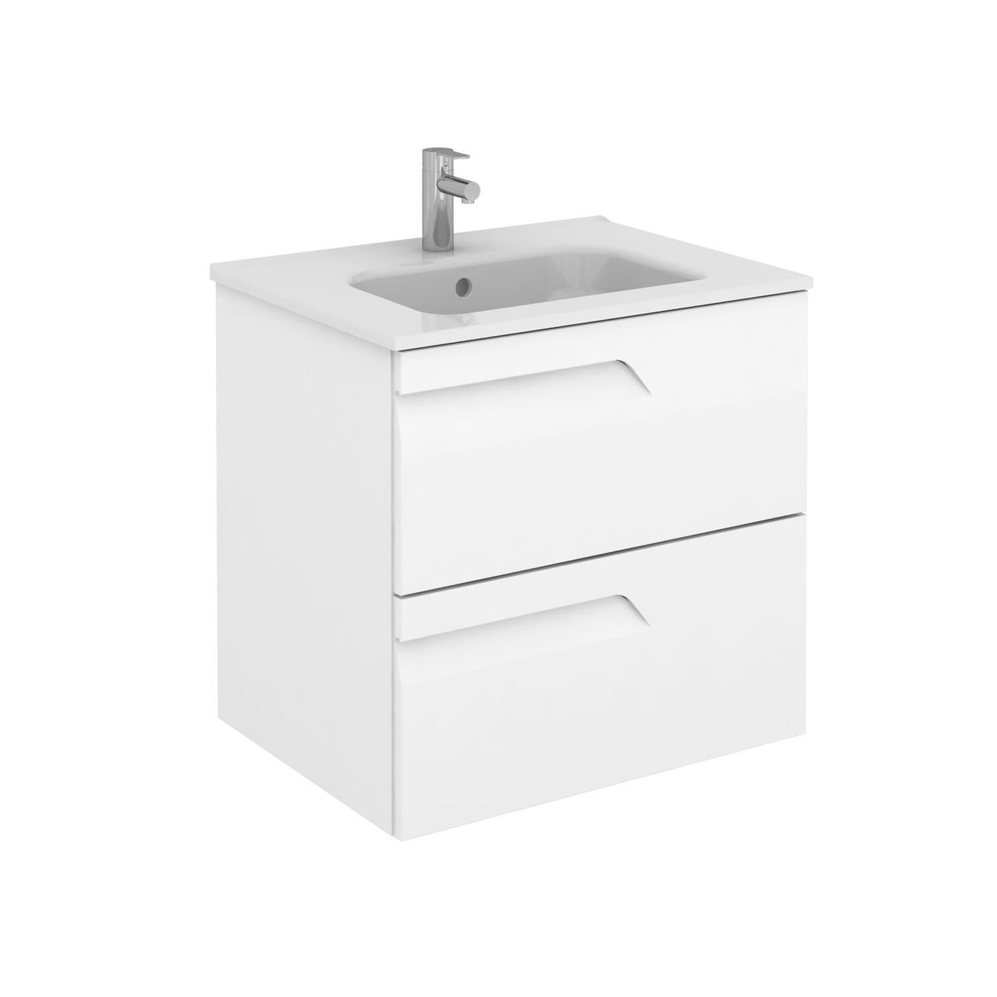 Vitale 24 inches Wall Mounted Modern Bathroom Vanity 2 Drawer White with basin