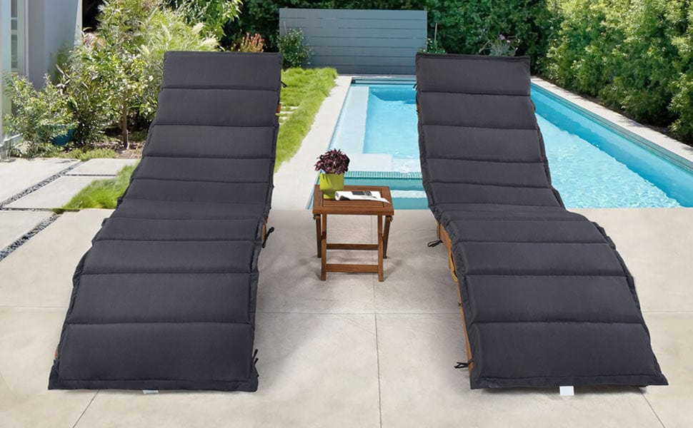 TOPMAX  Outdoor Patio Wood Dark Gray Portable Extended Chaise Lounge Set with Foldable Tea Table