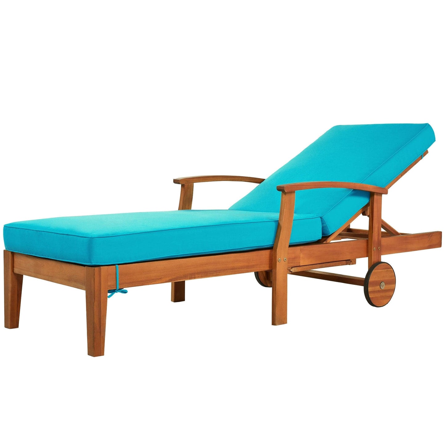 TOPMAX Outdoor Solid Wood 78.8" Chaise Lounge Patio Reclining Daybed with Sliding Cup Table,Wood Finish+Blue Cushion, Set of 2