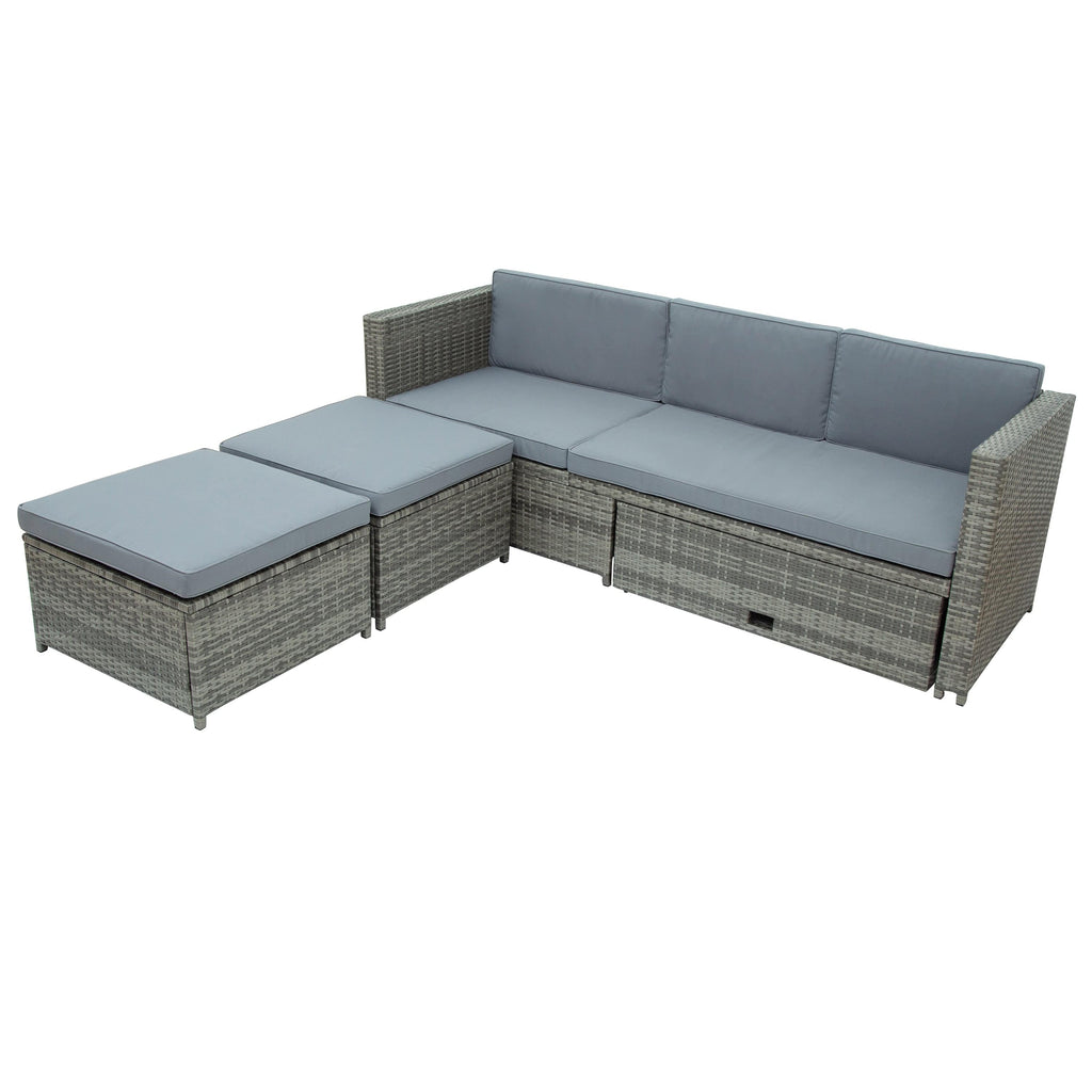 TOPMAX 4-piece Outdoor Backyard Gray Patio Table and Chairs Sectional Rattan Sofa Set