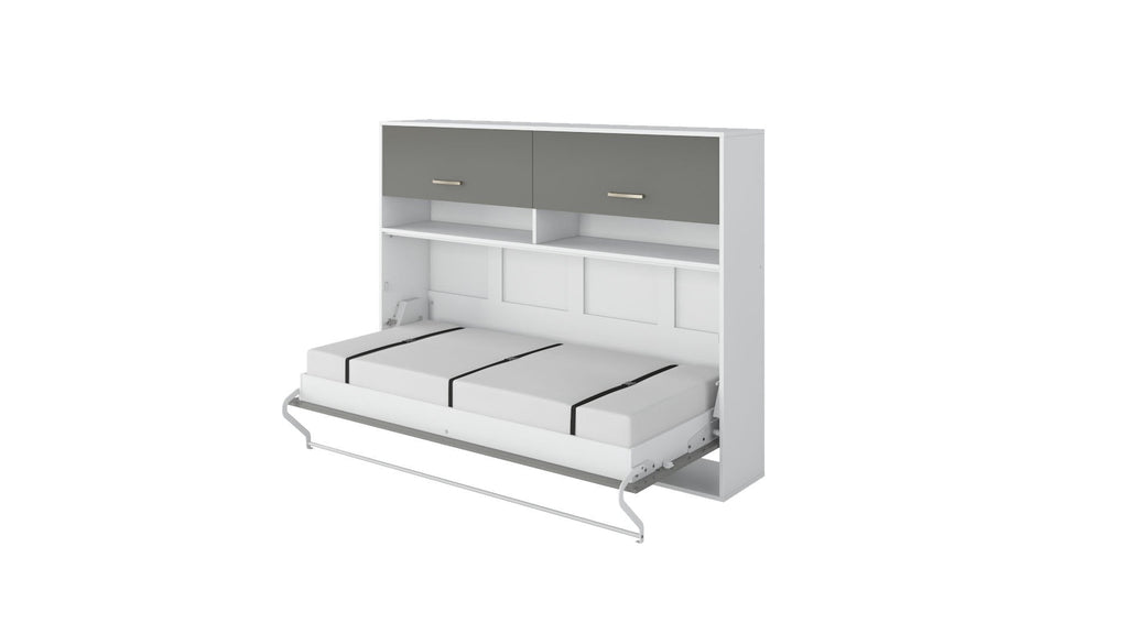 Invento Horizontal Wall Bed, European Full Size with a cabinet on top