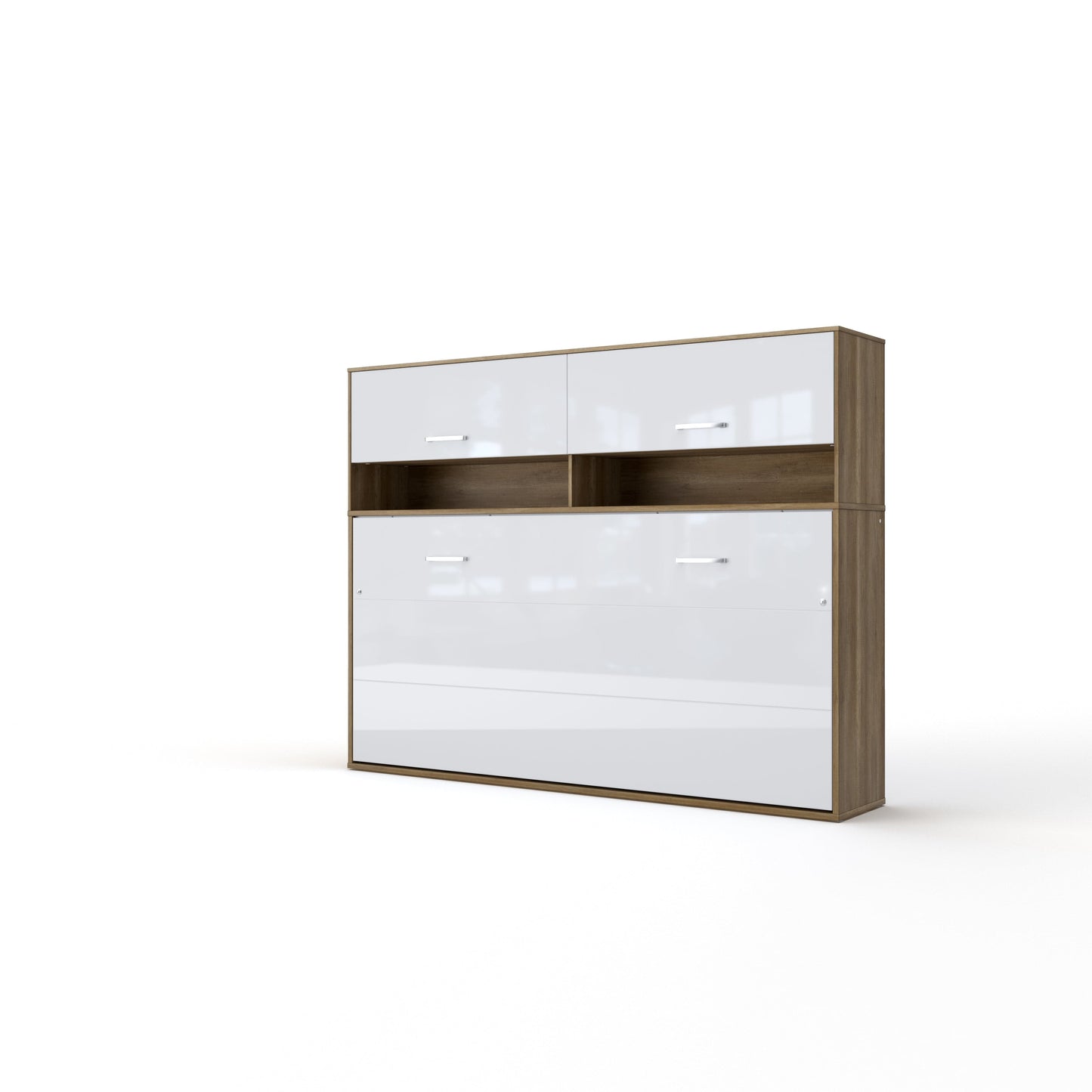 Invento Horizontal Wall Bed, European Full XL Size with a cabinet on top