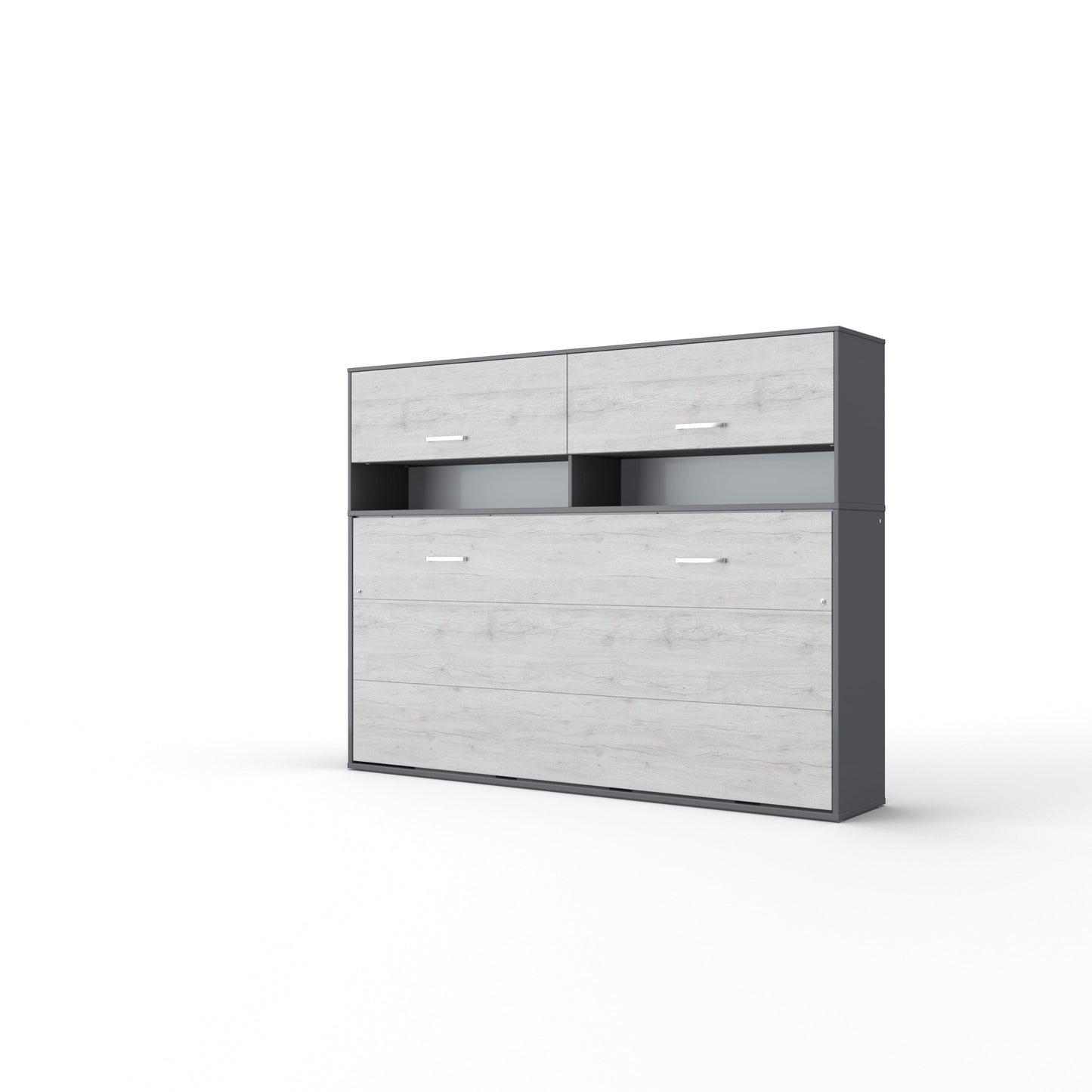 Invento Horizontal Wall Bed, European Full XL Size with a cabinet on top