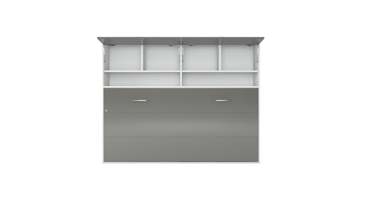 Invento Horizontal Wall Bed, European Twin Size with a cabinet on top