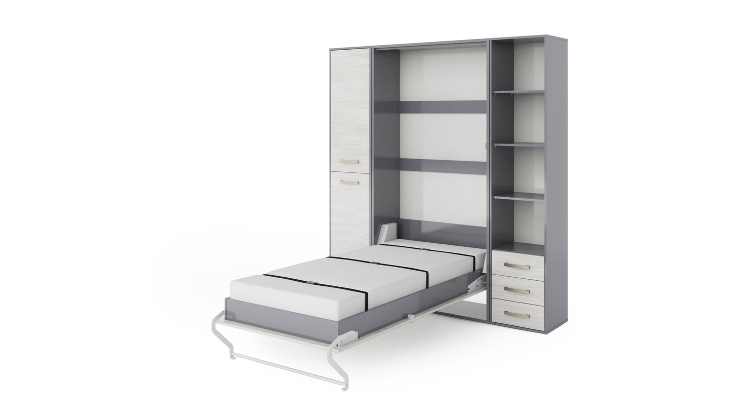 Invento Vertical Wall Bed, European Full Size with 2 cabinets