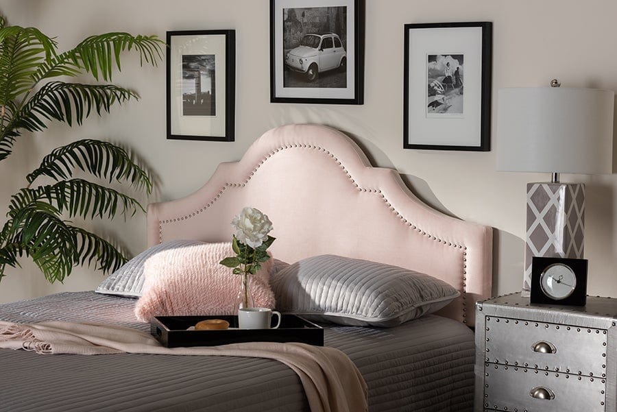 Baxton Studio Rita Modern and Contemporary Light Pink Velvet Fabric Upholstered Full Size Headboard