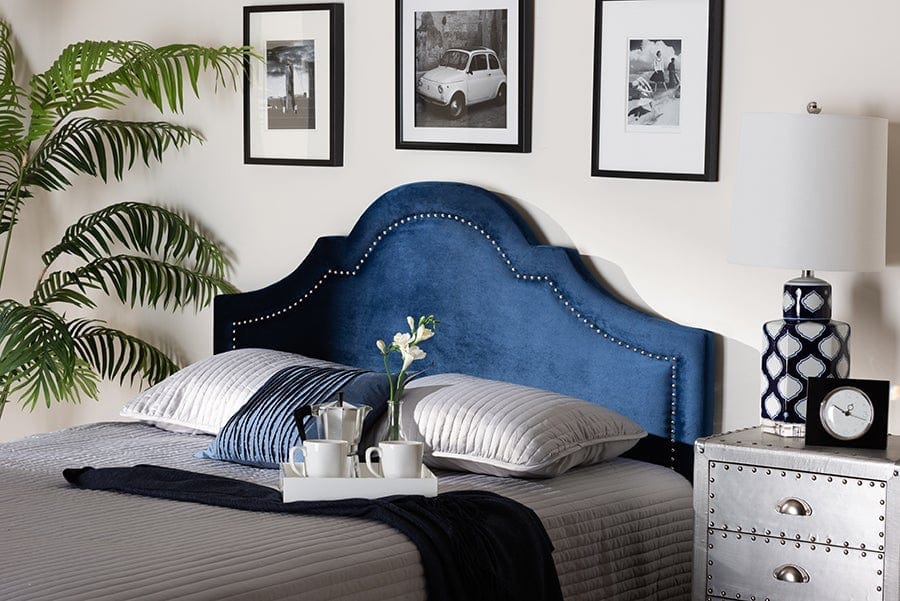 Baxton Studio Rita Modern and Contemporary Navy Blue Velvet Fabric Upholstered Queen Size Headboard