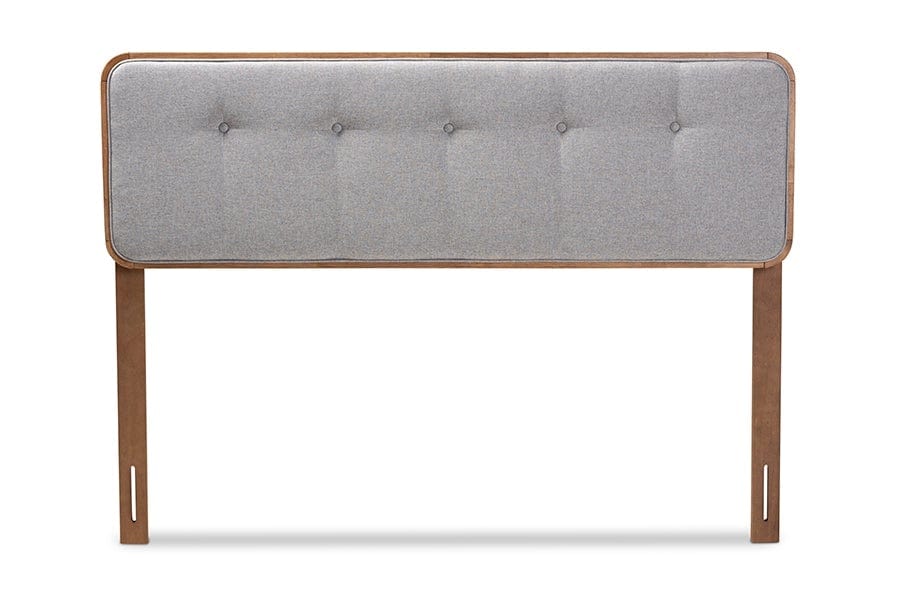 Baxton Studio Palina Mid-Century Modern Light Grey Fabric Upholstered Walnut Brown Finished Wood King Size Headboard