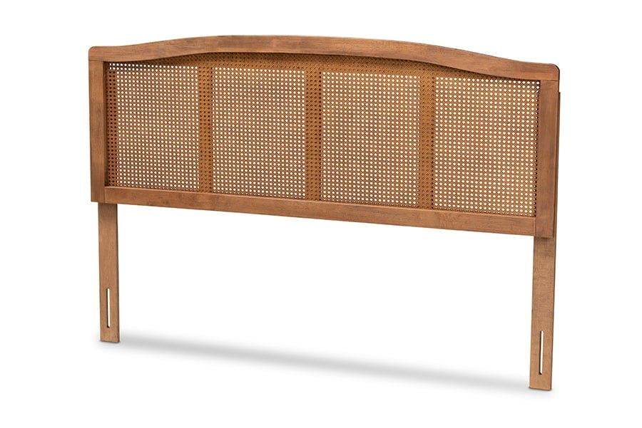 Baxton Studio Marieke Mid-Century Modern Ash Wanut Finished Wood and Synthetic Rattan Full Size Headboard