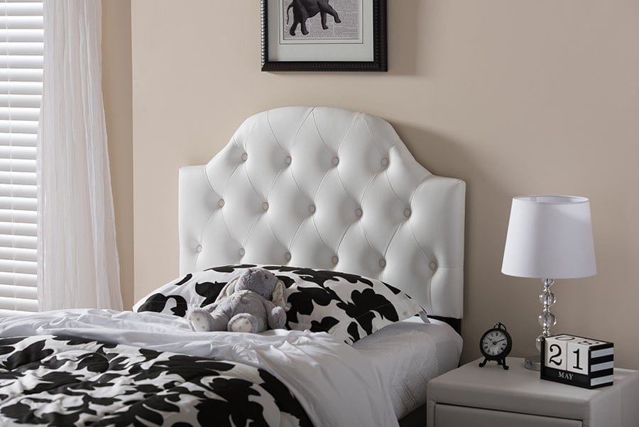 Baxton Studio Morris Modern and Contemporary Grey Fabric Upholstered Button-Tufted Scalloped Twin Size Headboard