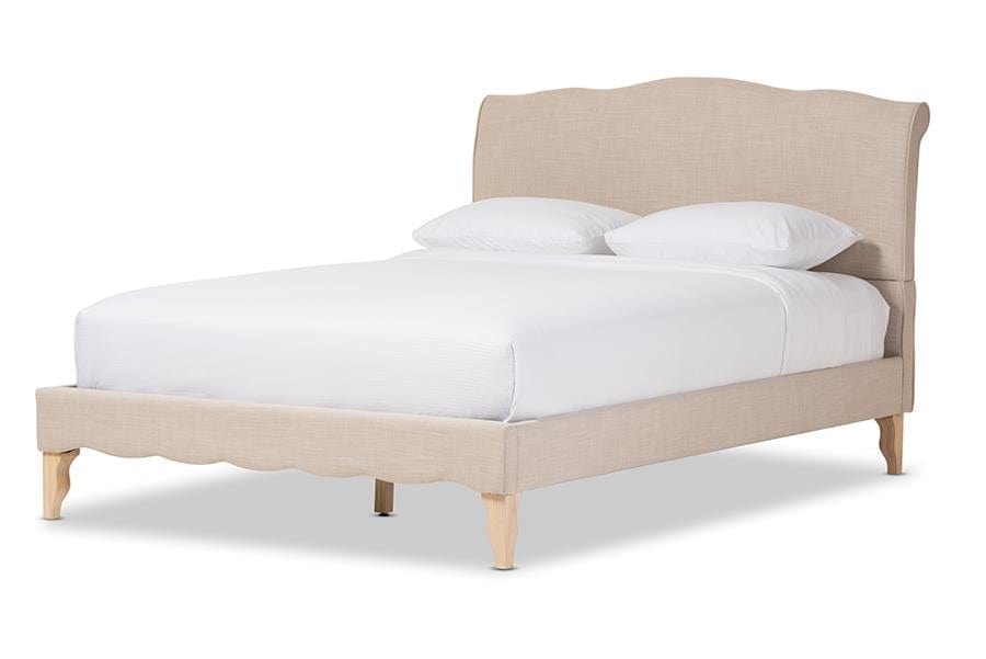 Baxton Studio Fannie French Classic Modern Style Beige Linen Fabric Full Size Platform Bed