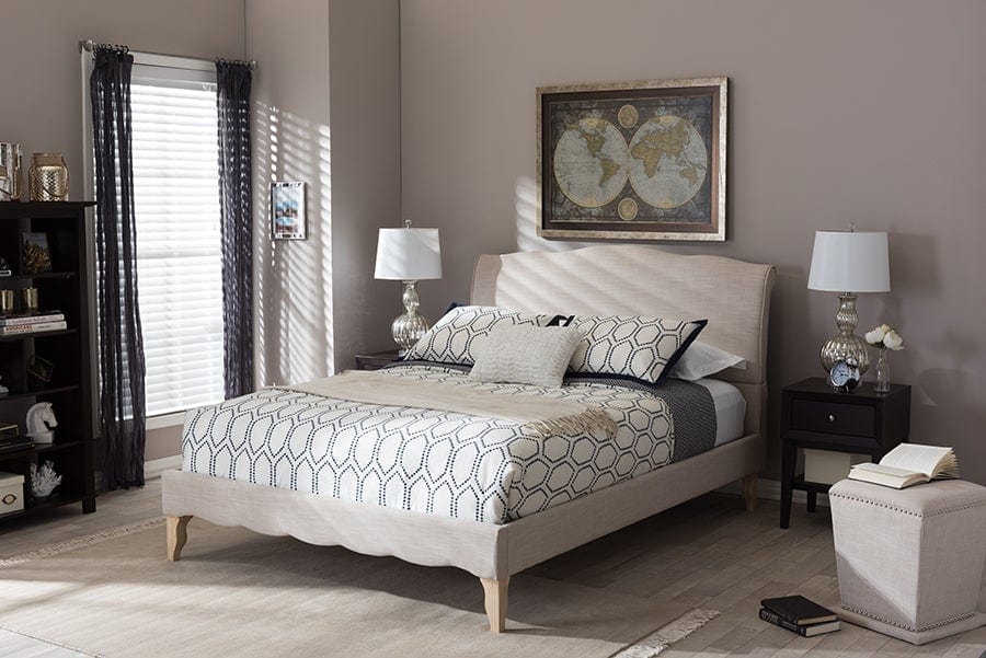 Baxton Studio Fannie French Classic Modern Style Beige Linen Fabric Full Size Platform Bed