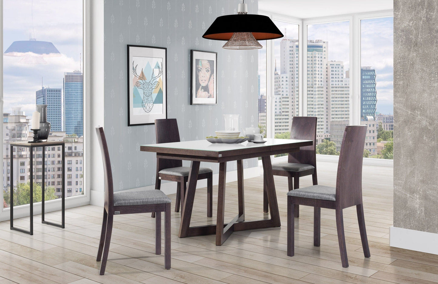 BRISH Glass Top Dining Table With Extension
