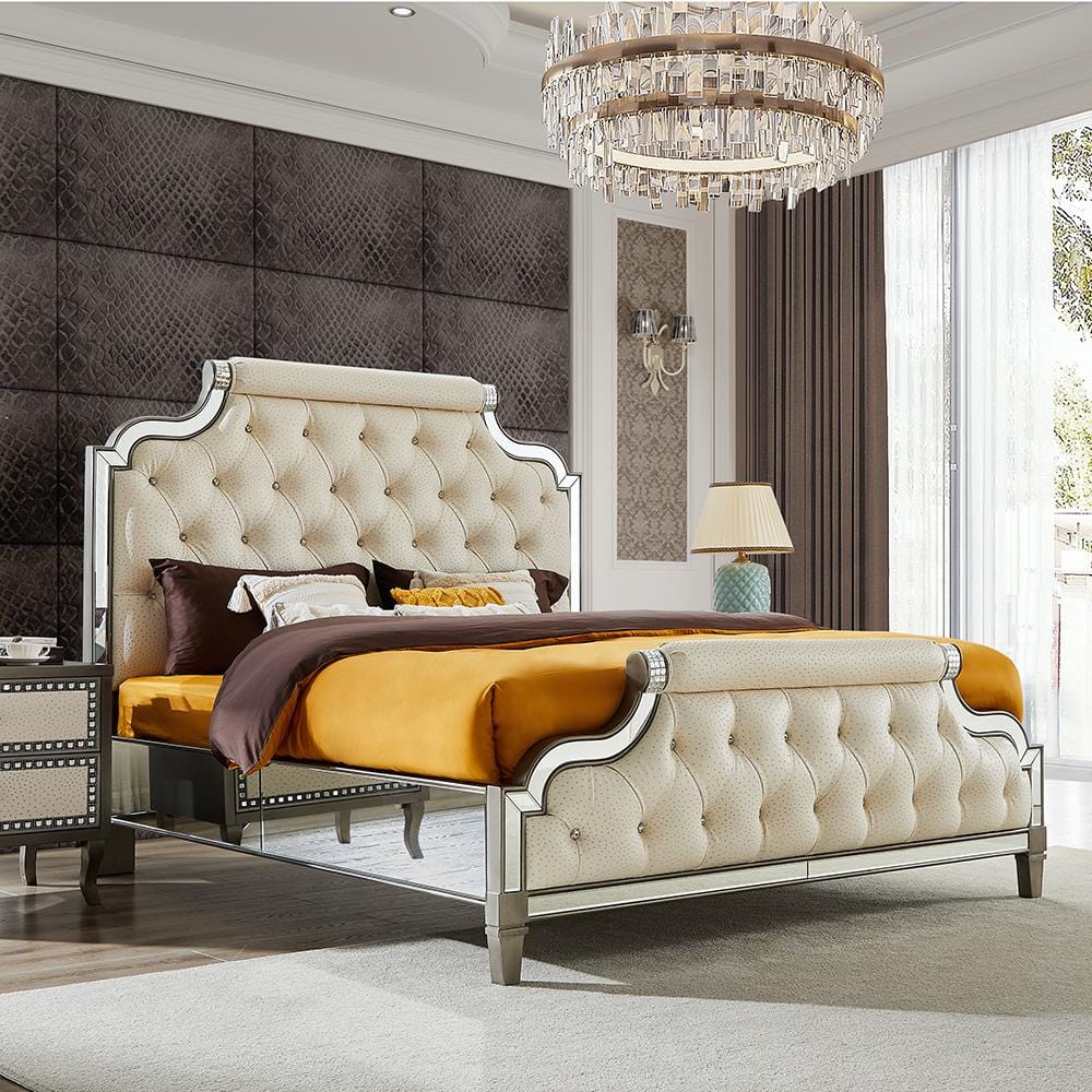 HD-3590 – Mirrored Upholstered Tufted CK 5PC Bedroom Set Homey Design
