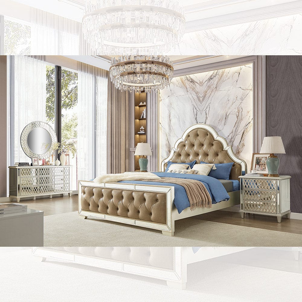 Homey Design HD-6000  5PC  Tufted Champagne Bedroom Set King