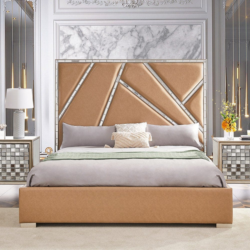 HD-6039  Modern Upholstered Rose Beige EK 5PC Bedroom Set Homey Design