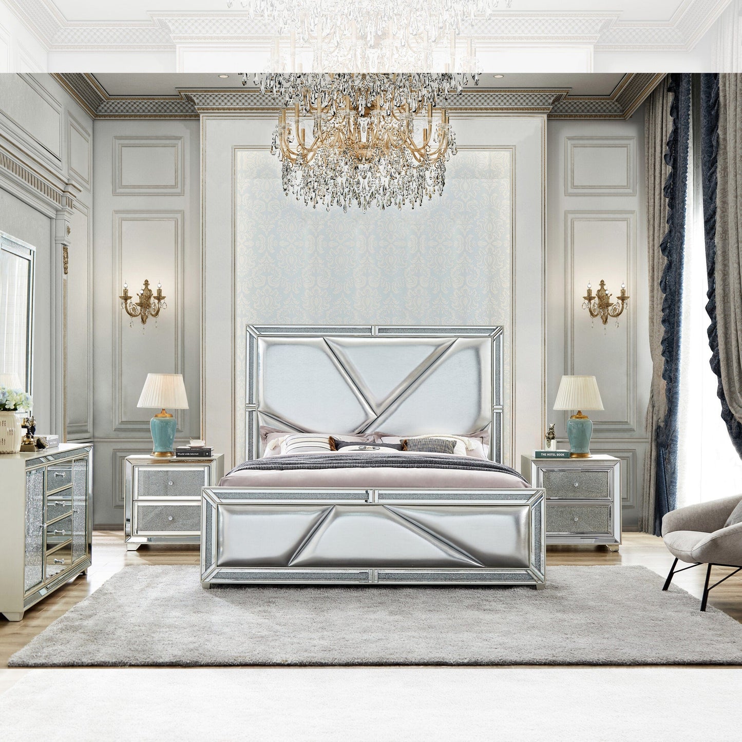 HD-6045 – Royal Modern Mirrored EK 5PC Bedroom Set Homey Design