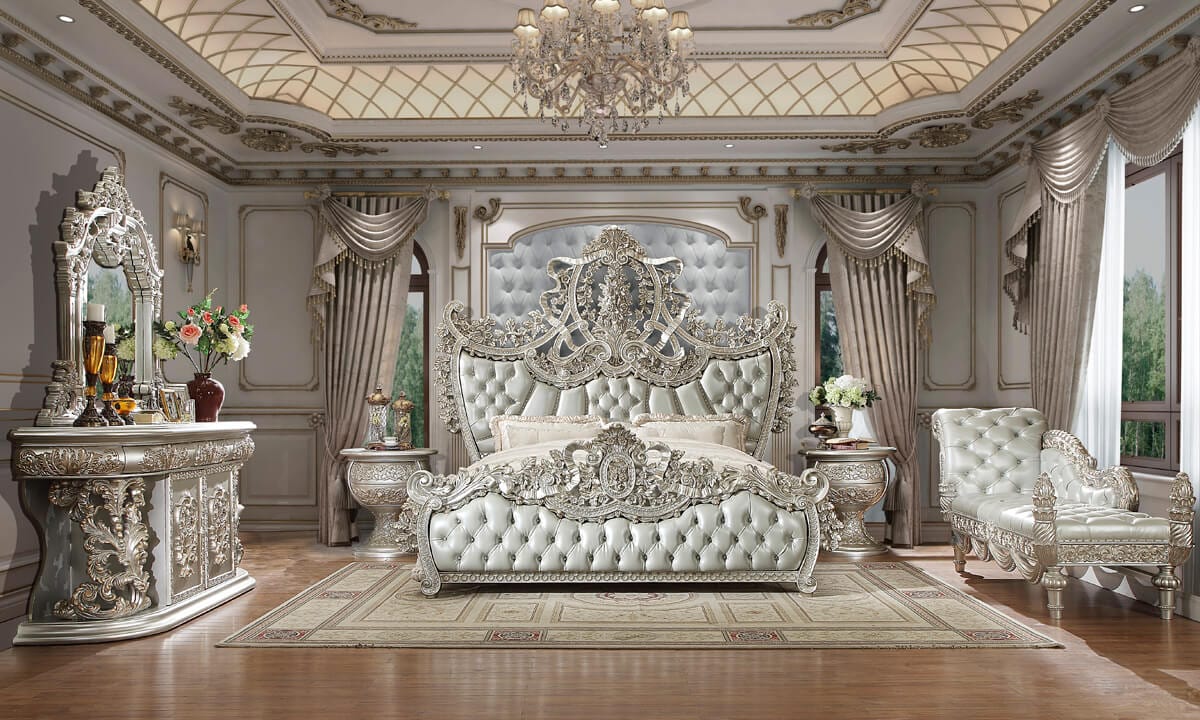 Homey Design HD-8088 - Royal Palace Silver Tufted EK 5Pc Bedroom Set