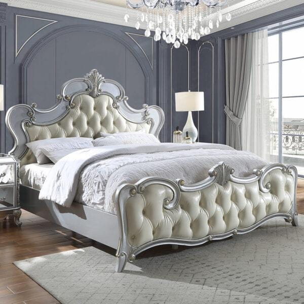 HD-6036 Luna Silver Tufted 5 PC King Bed Set by Homey Design
