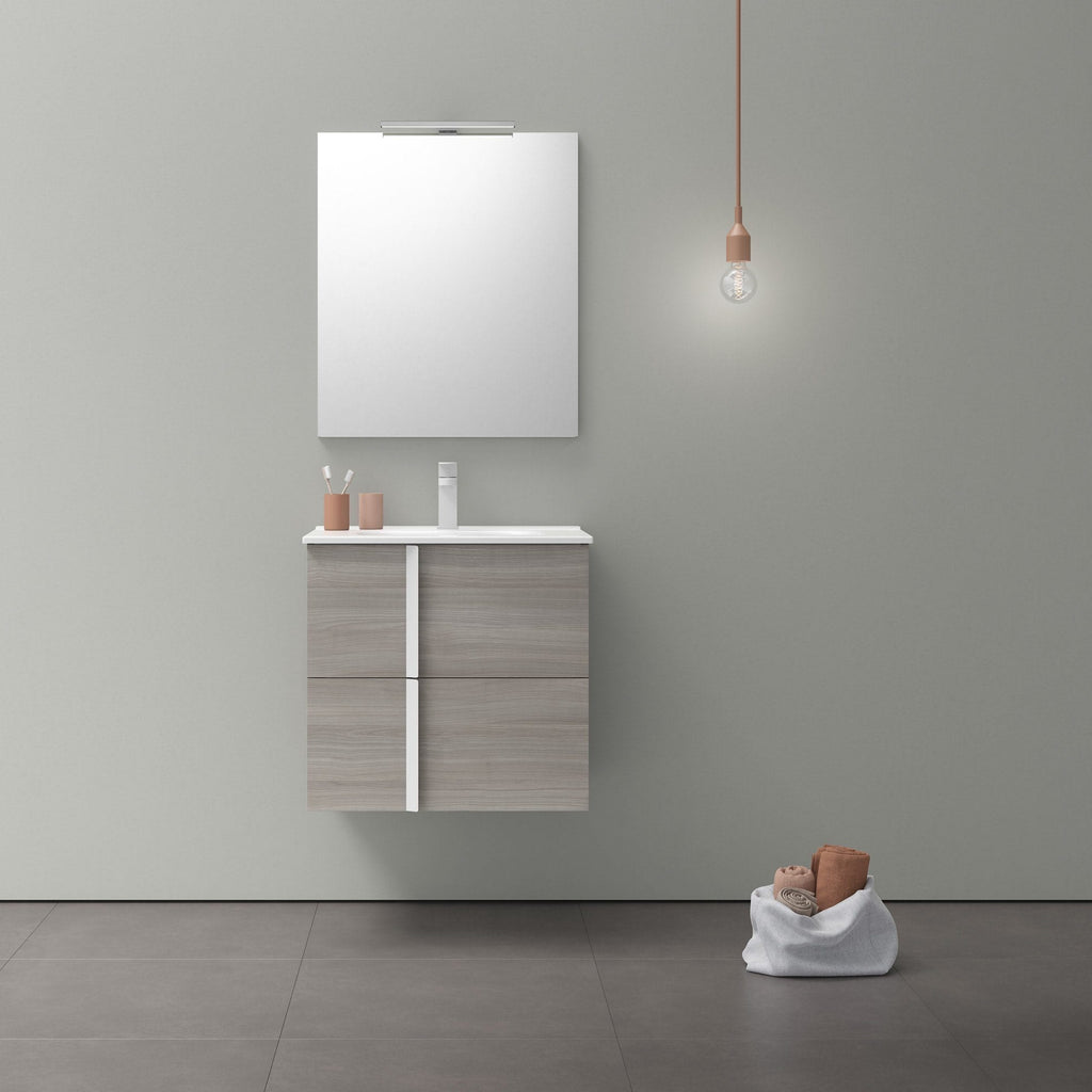 Onix Modern Wall Mounted Bathroom Vanity. 24 Inches. Grey. 2 Drawer with basin